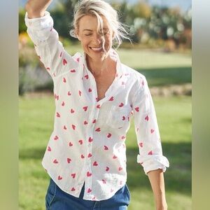 PRISTINE Frank & Eileen Eileen Pink Messy Hearts 100% Linen Button Up Size S